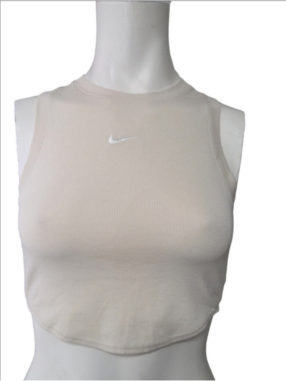 Nike Women's Cream Ribbed Crop Tank with White Swoosh Xsmall Sz [1801]